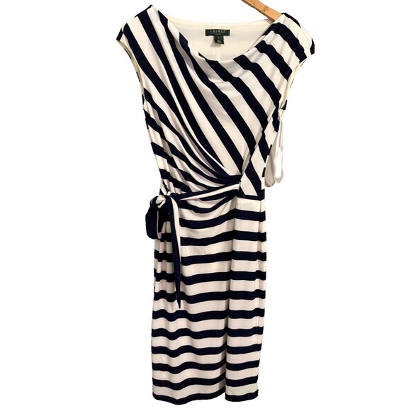 Ralph Lauren Striped Sleeveless Faux Wrap Dress - Size 6 - Picture 1 of 5